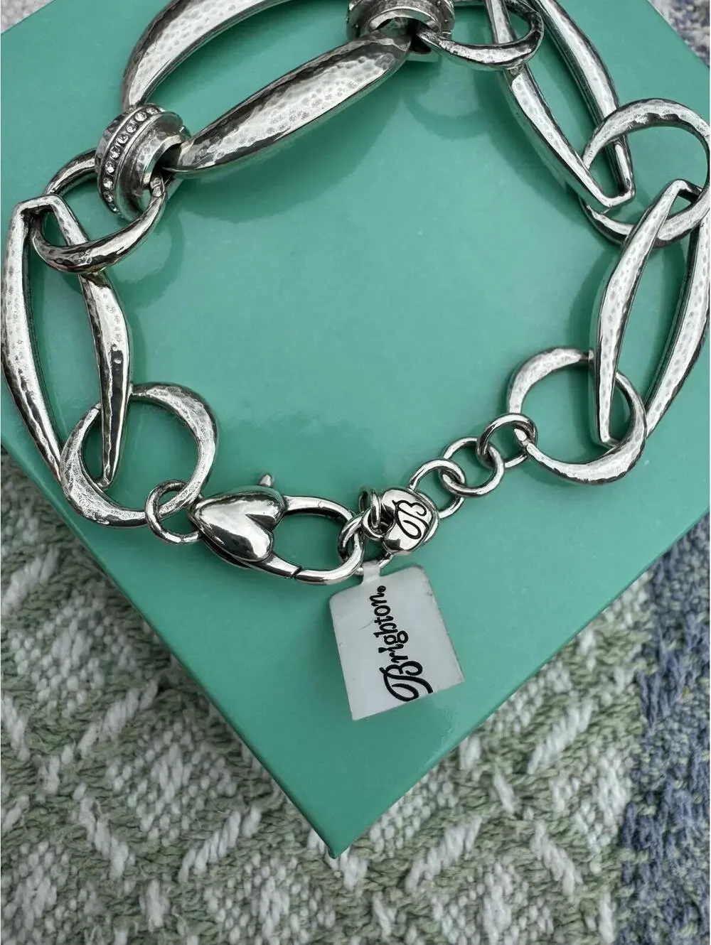 Brighton Silver-Tone Hammered Link Bracelet with Crystal Accents